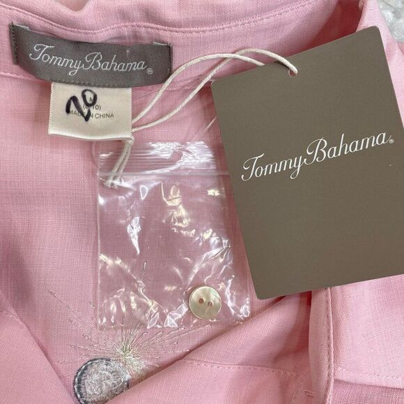 Tommy Bahama Silk Embroidered Another Year Button Up Shirt Pink - Picture 3 of 7